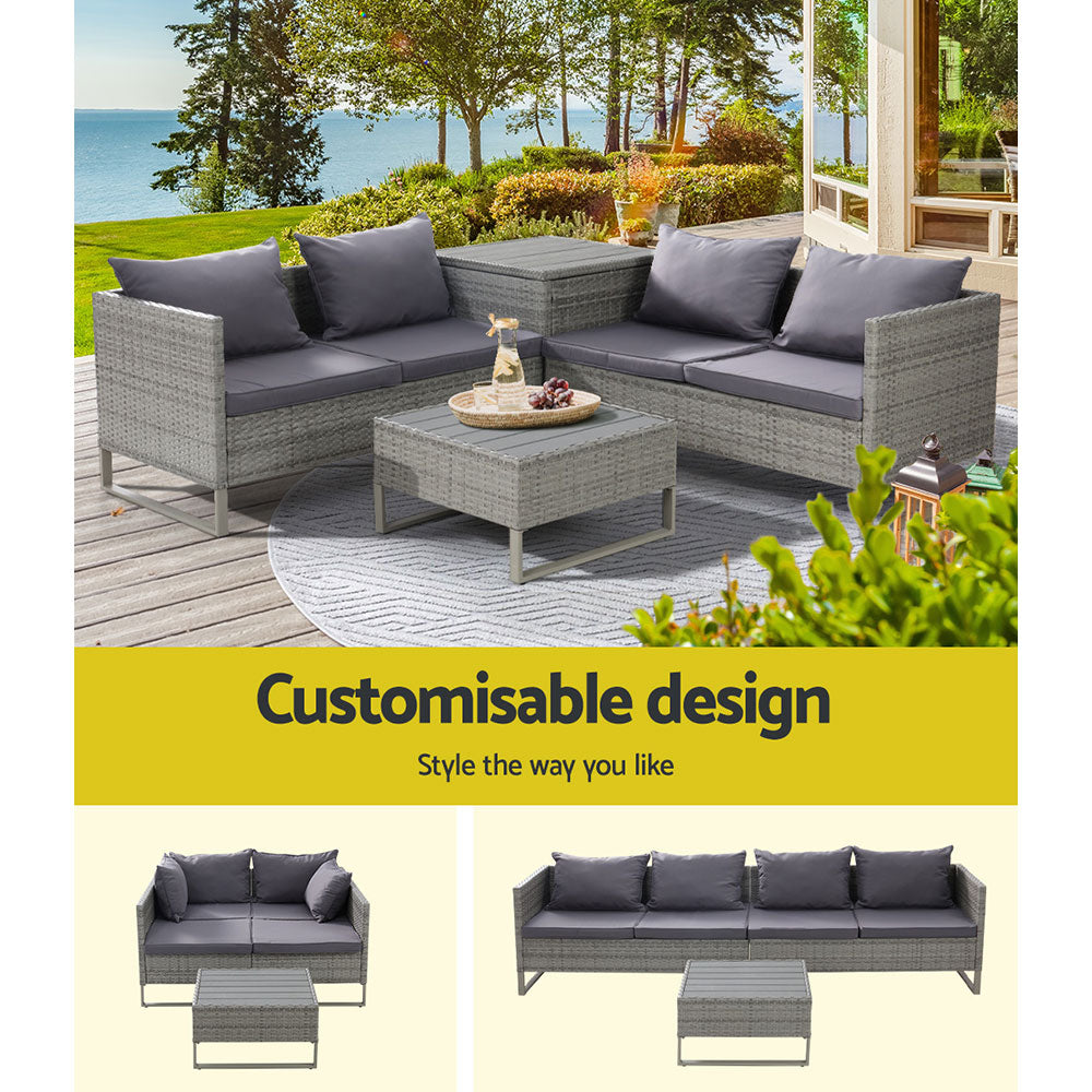 Gardeon 4-Seater Outdoor Sofa Furniture Lounge Set Wicker Setting Grey - Cosy Abode
