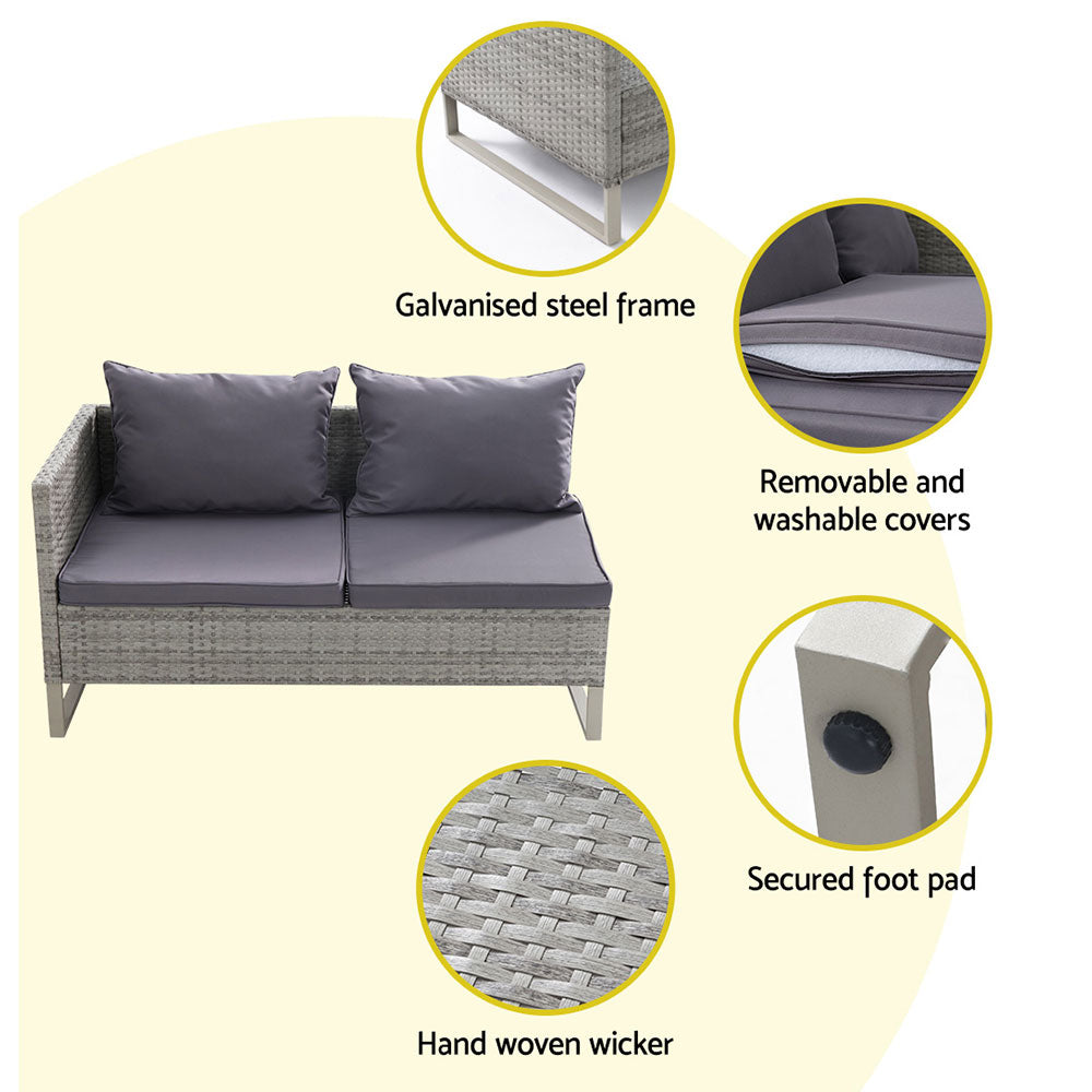 Gardeon 4-Seater Outdoor Sofa Furniture Lounge Set Wicker Setting Grey - Cosy Abode