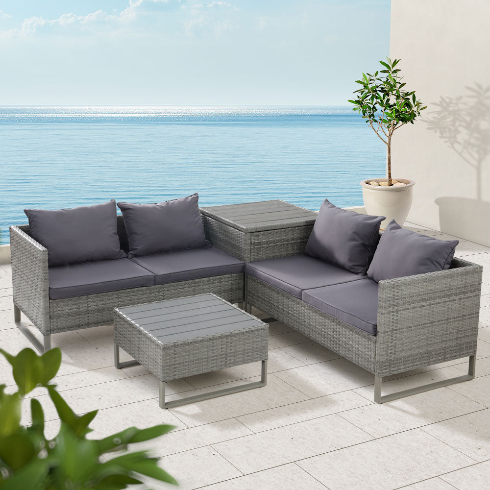 Gardeon 4-Seater Outdoor Sofa Furniture Lounge Set Wicker Setting Grey - Cosy Abode