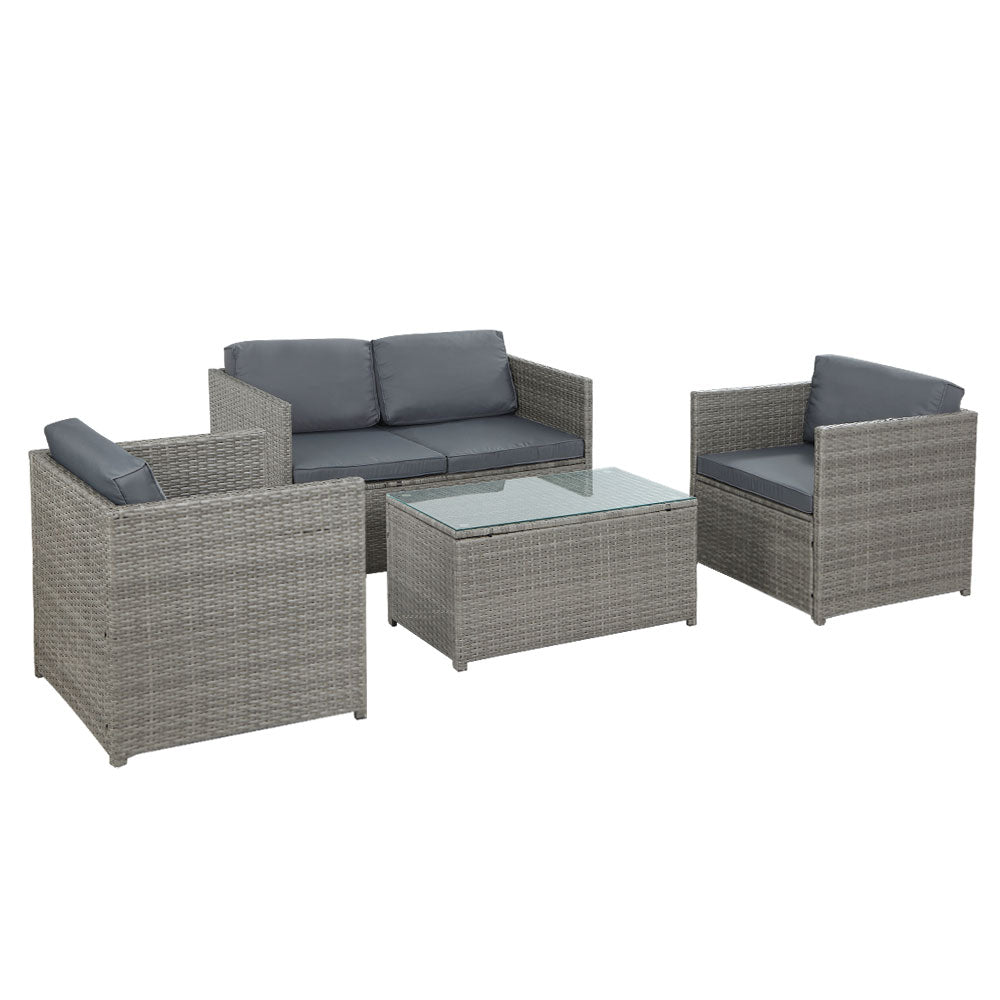 Gardeon 4-Piece Outdoor Sofa Set Wicker Couch Lounge Setting Grey - Cosy Abode