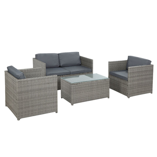 Gardeon 4-Piece Outdoor Sofa Set Wicker Couch Lounge Setting Grey - Cosy Abode