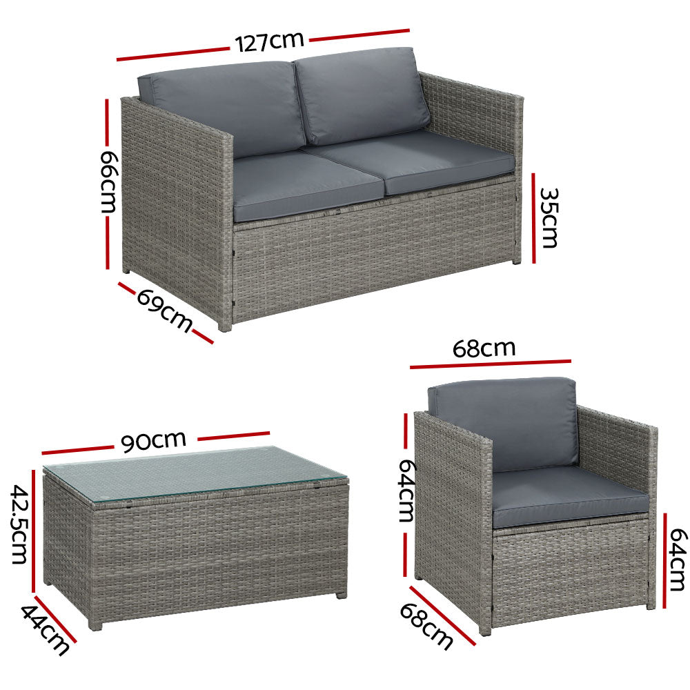 Gardeon 4-Piece Outdoor Sofa Set Wicker Couch Lounge Setting Grey - Cosy Abode