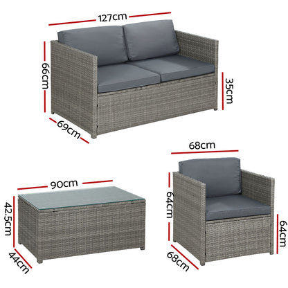 Gardeon 4-Piece Outdoor Sofa Set Wicker Couch Lounge Setting Grey - Cosy Abode