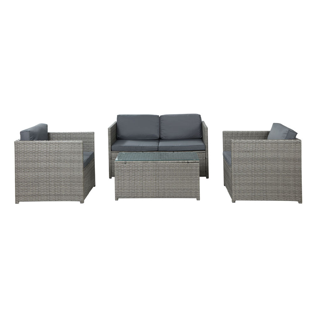 Gardeon 4-Piece Outdoor Sofa Set Wicker Couch Lounge Setting Grey - Cosy Abode