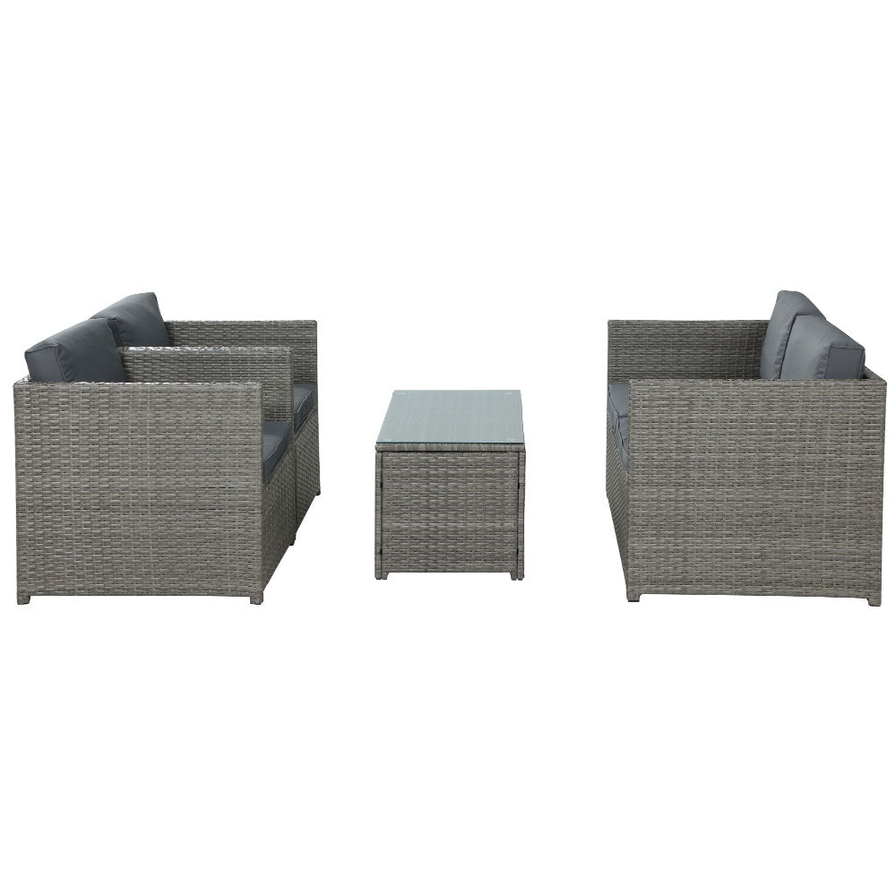 Gardeon 4-Piece Outdoor Sofa Set Wicker Couch Lounge Setting Grey - Cosy Abode
