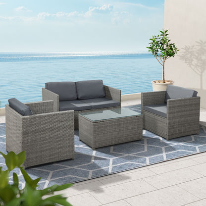 Gardeon 4-Piece Outdoor Sofa Set Wicker Couch Lounge Setting Grey - Cosy Abode