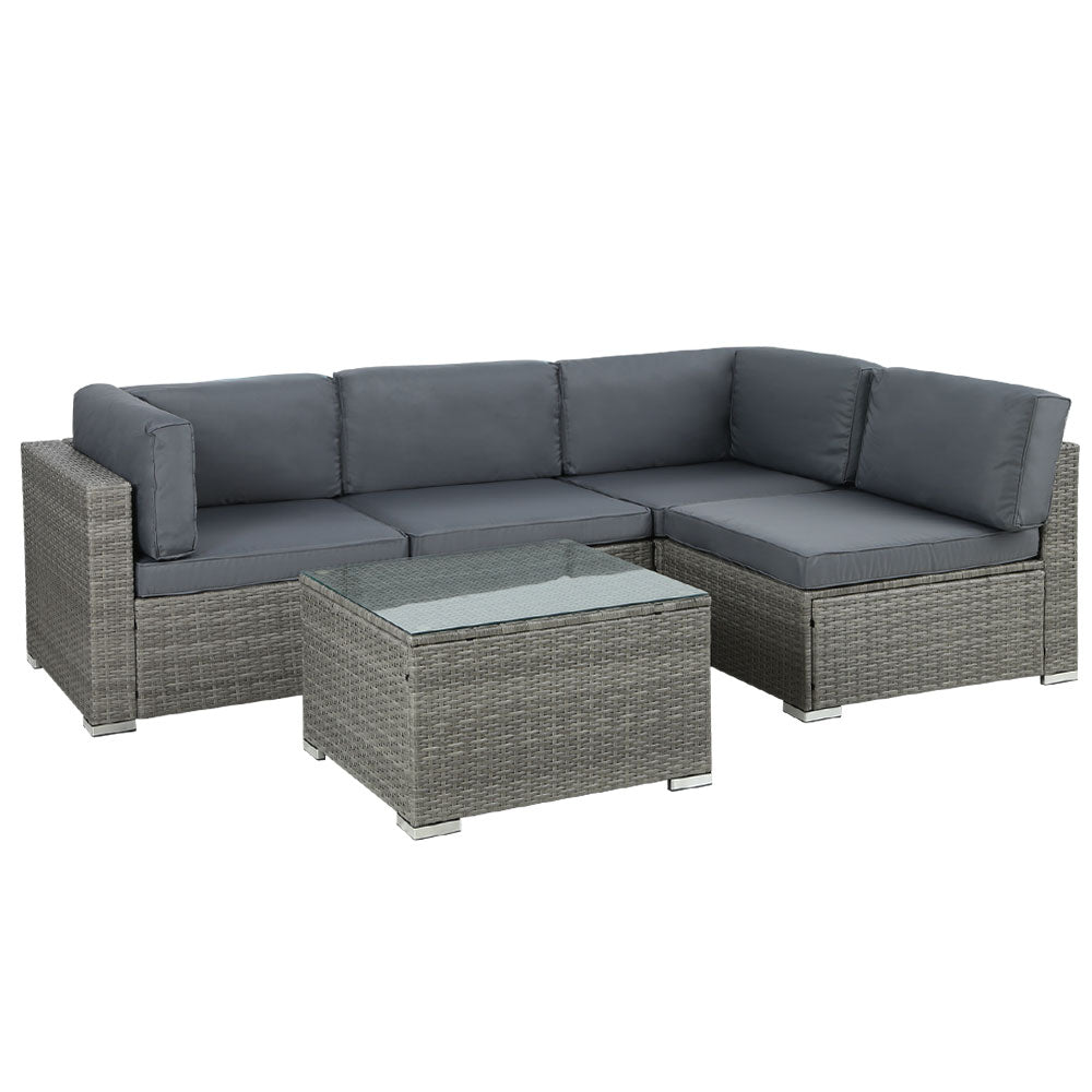 Gardeon 5-Piece Outdoor Sofa Set Wicker Couch Lounge Setting 4 Seater Grey - Cosy Abode