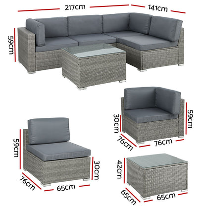 Gardeon 5-Piece Outdoor Sofa Set Wicker Couch Lounge Setting 4 Seater Grey - Cosy Abode