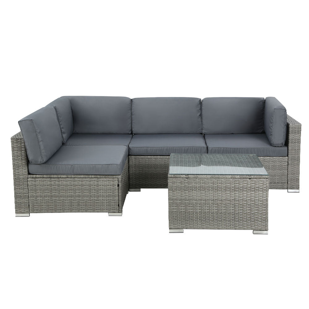 Gardeon 5-Piece Outdoor Sofa Set Wicker Couch Lounge Setting 4 Seater Grey - Cosy Abode