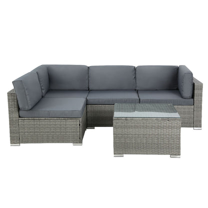 Gardeon 5-Piece Outdoor Sofa Set Wicker Couch Lounge Setting 4 Seater Grey - Cosy Abode