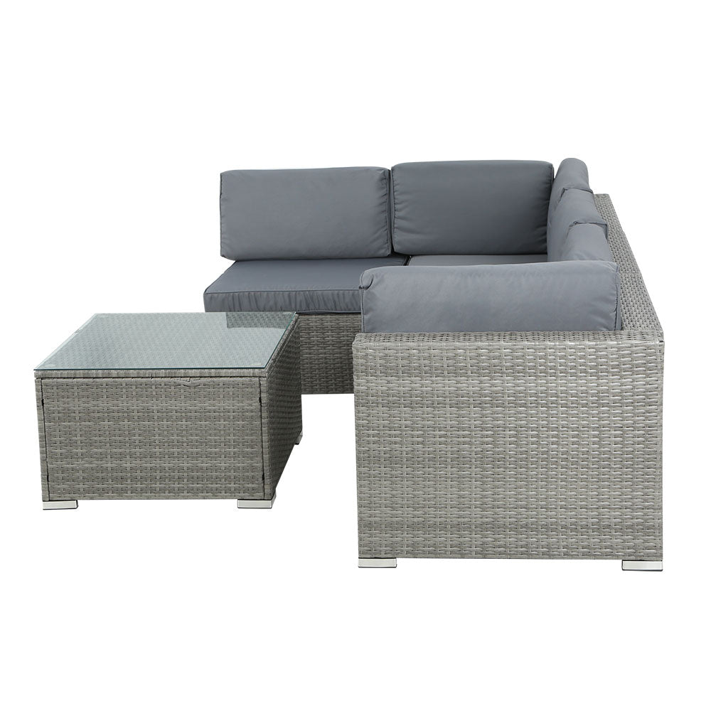 Gardeon 5-Piece Outdoor Sofa Set Wicker Couch Lounge Setting 4 Seater Grey - Cosy Abode
