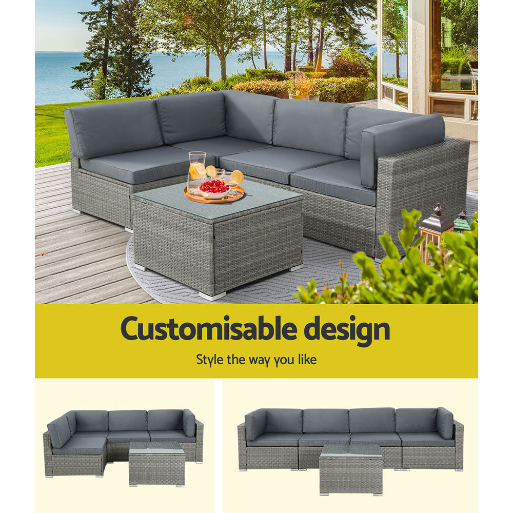 Gardeon 5-Piece Outdoor Sofa Set Wicker Couch Lounge Setting 4 Seater Grey - Cosy Abode