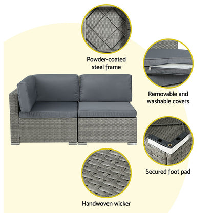 Gardeon 5-Piece Outdoor Sofa Set Wicker Couch Lounge Setting 4 Seater Grey - Cosy Abode