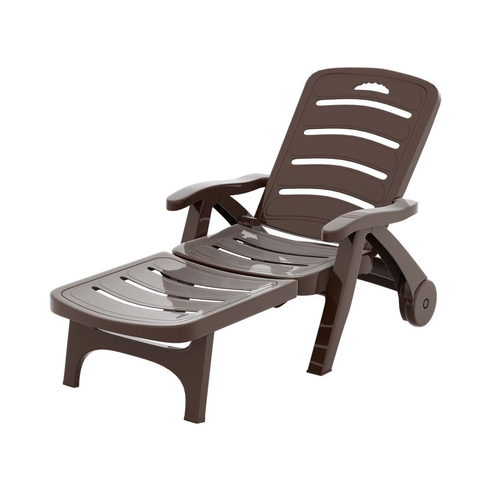 Gardeon Sun Lounger Folding Lounge Chair Wheels Patio Outdoor Furniture Brown - Cosy Abode