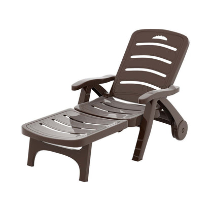 Gardeon Sun Lounger Folding Lounge Chair Wheels Patio Outdoor Furniture Brown - Cosy Abode