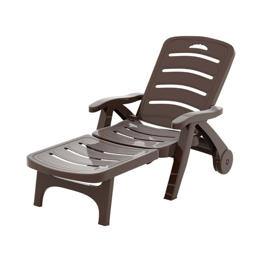 Gardeon Sun Lounger Folding Lounge Chair Wheels Patio Outdoor Furniture Brown - Cosy Abode