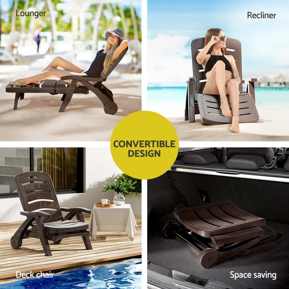 Gardeon Sun Lounger Folding Lounge Chair Wheels Patio Outdoor Furniture Brown - Cosy Abode