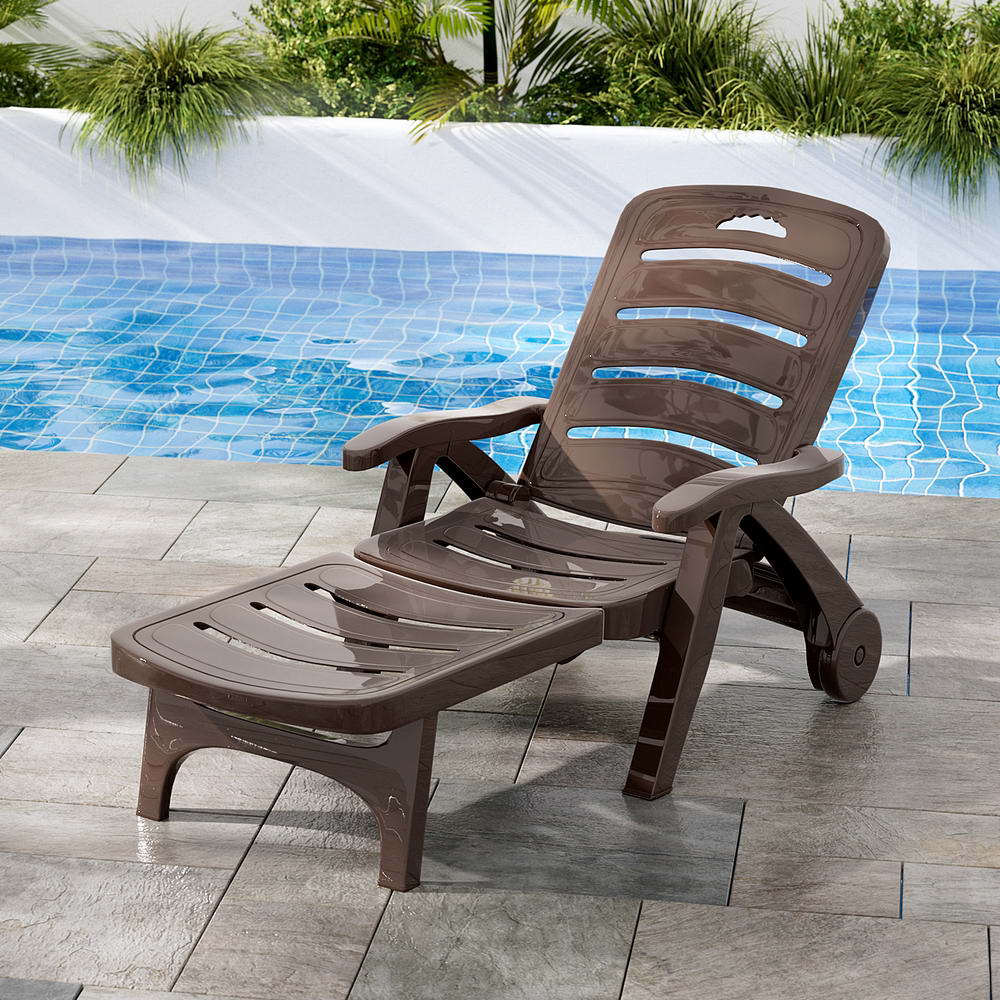 Gardeon Sun Lounger Folding Lounge Chair Wheels Patio Outdoor Furniture Brown - Cosy Abode