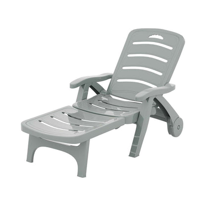 Gardeon Sun Lounger Folding Lounge Chair Wheels Patio Outdoor Furniture Grey - Cosy Abode