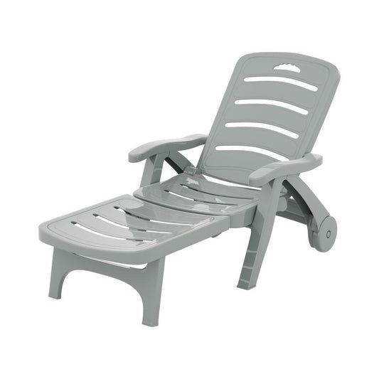 Gardeon Sun Lounger Folding Lounge Chair Wheels Patio Outdoor Furniture Grey - Cosy Abode