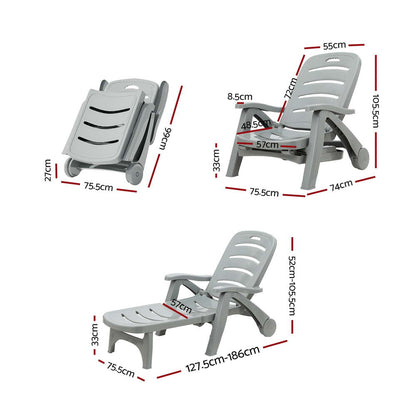 Gardeon Sun Lounger Folding Lounge Chair Wheels Patio Outdoor Furniture Grey - Cosy Abode