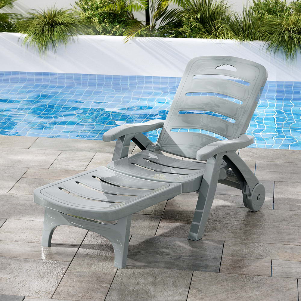 Gardeon Sun Lounger Folding Lounge Chair Wheels Patio Outdoor Furniture Grey - Cosy Abode