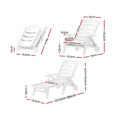 Gardeon Sun Lounger Folding Chaise Lounge Chair Wheels Patio Outdoor Furniture - Cosy Abode