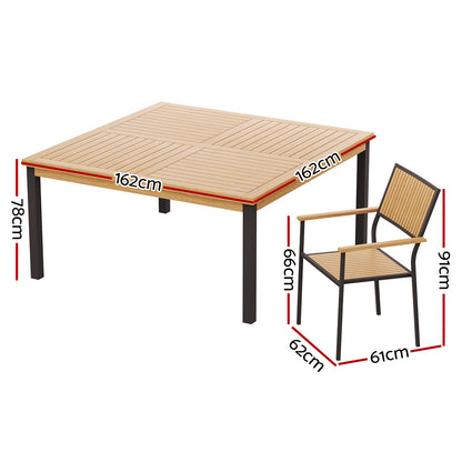 Gardeon Outdoor Dining Set 9 Piece Wooden Table Chairs Setting - Cosy Abode