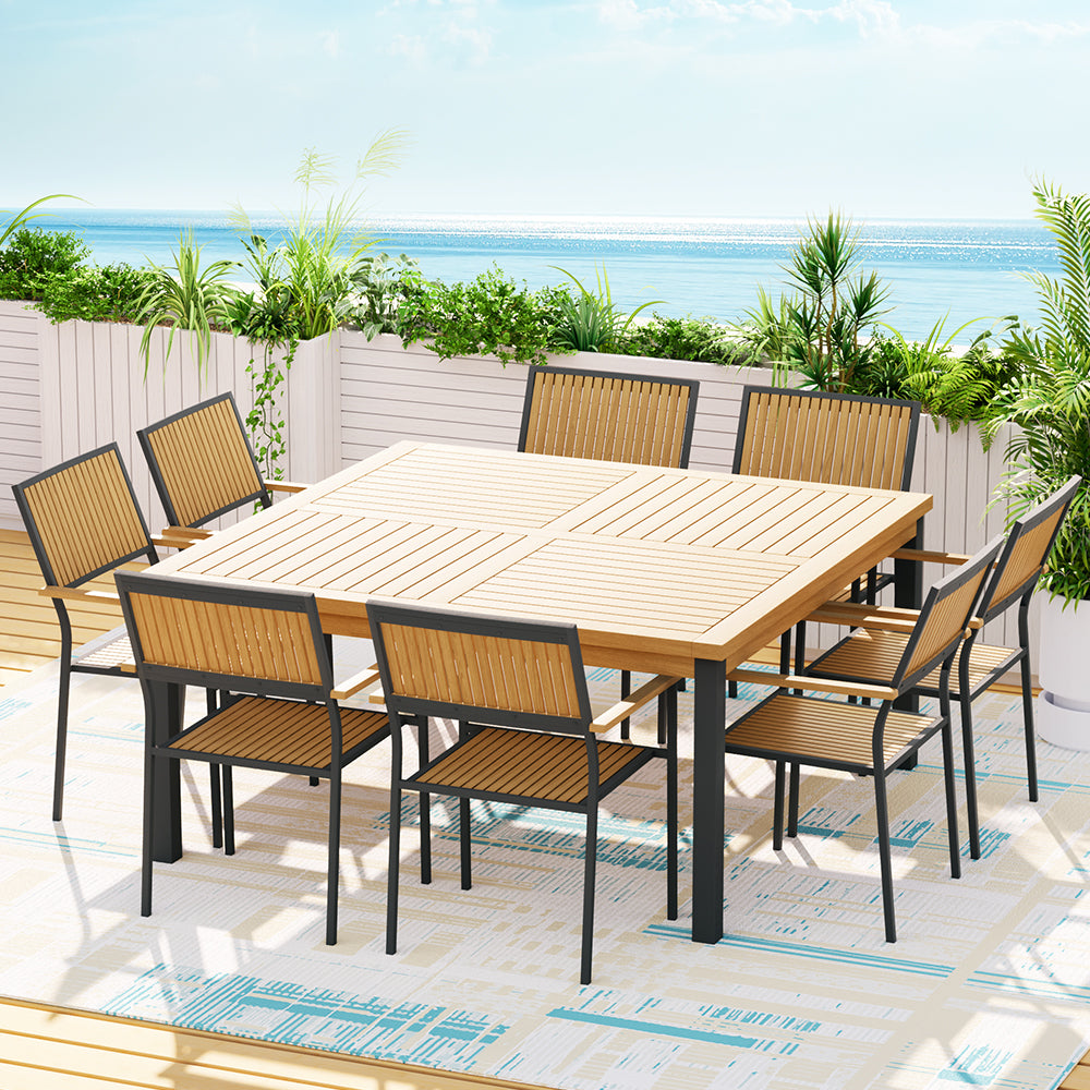 Gardeon Outdoor Dining Set 9 Piece Wooden Table Chairs Setting - Cosy Abode