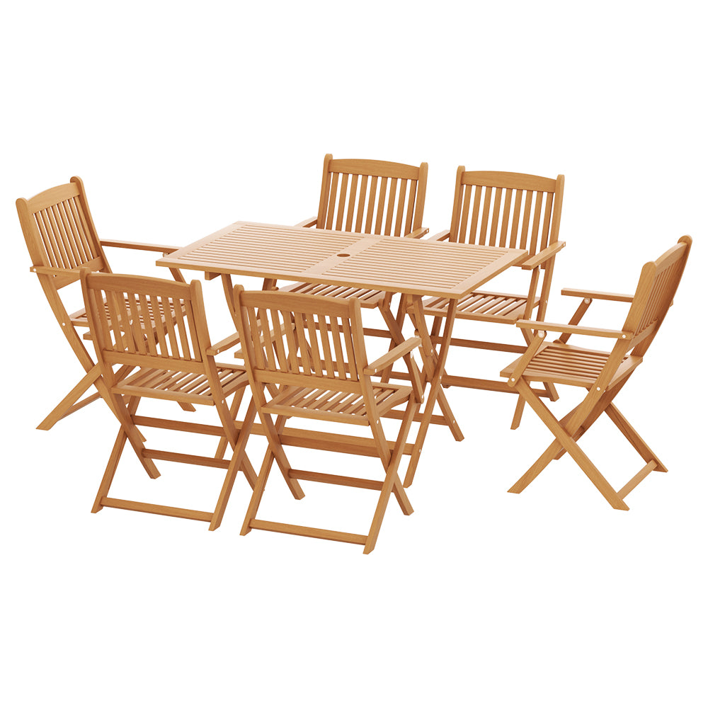 Gardeon Outdoor Dining Set 7 Piece Wooden Table Chairs Setting Foldable - Cosy Abode
