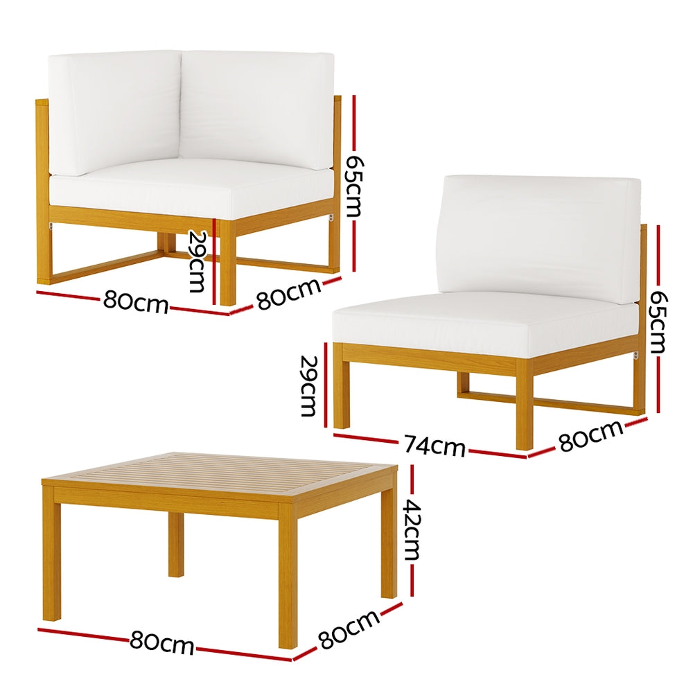 Gardeon 4-Seater Outdoor Sofa Set Wooden Lounge Setting 5PCS - Cosy Abode