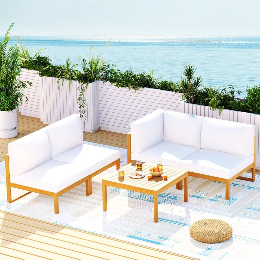 Gardeon 4-Seater Outdoor Sofa Set Wooden Lounge Setting 5PCS - Cosy Abode