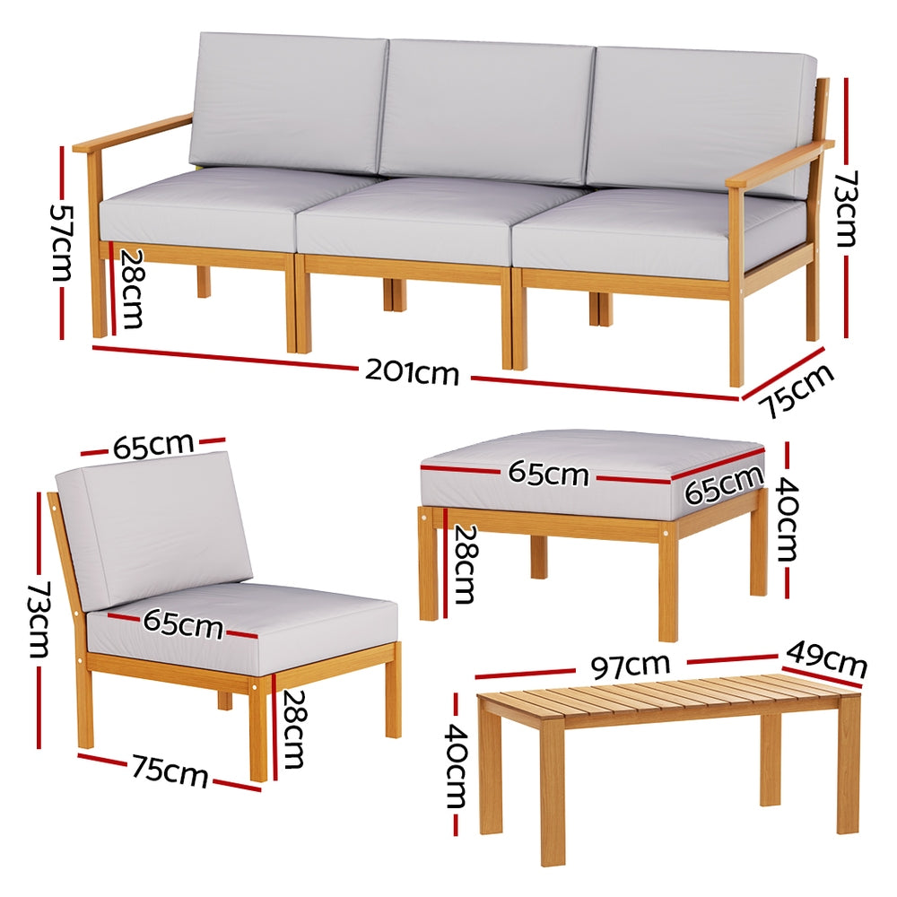 Gardeon 5-Seater Outdoor Sofa Set Wooden Lounge Setting 6PCS - Cosy Abode