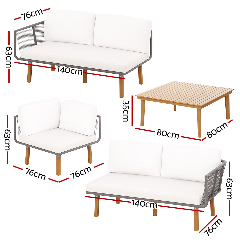 Gardeon 5-Seater Outdoor Sofa Set Wooden Lounge Setting Aluminum - Cosy Abode