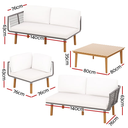 Gardeon 5-Seater Outdoor Sofa Set Wooden Lounge Setting Aluminum - Cosy Abode