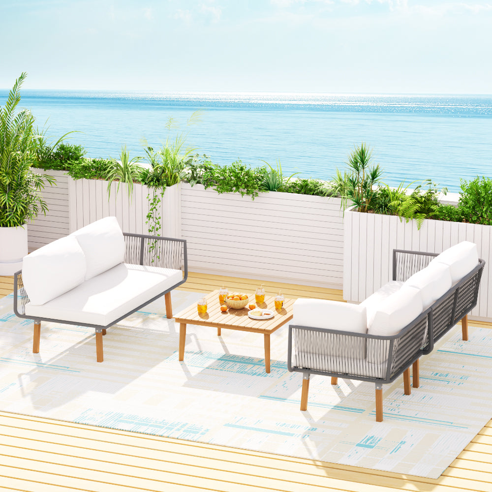 Gardeon 5-Seater Outdoor Sofa Set Wooden Lounge Setting Aluminum - Cosy Abode