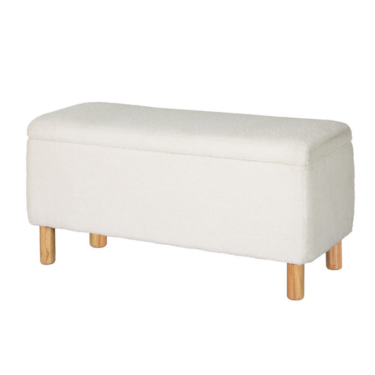 Artiss Storage Ottoman Blanket Box 99cm Teddy Fabric White - Cosy Abode