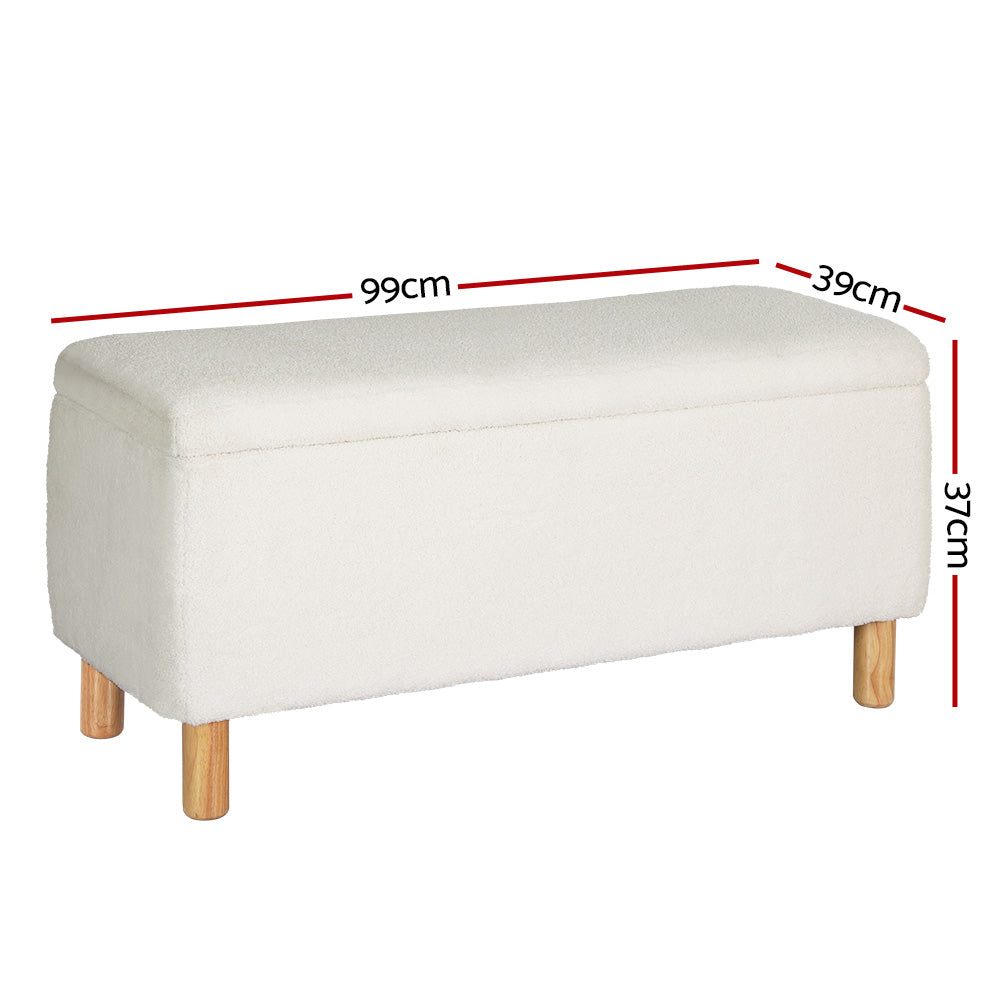 Artiss Storage Ottoman Blanket Box 99cm Teddy Fabric White - Cosy Abode