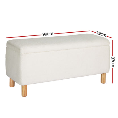 Artiss Storage Ottoman Blanket Box 99cm Teddy Fabric White - Cosy Abode