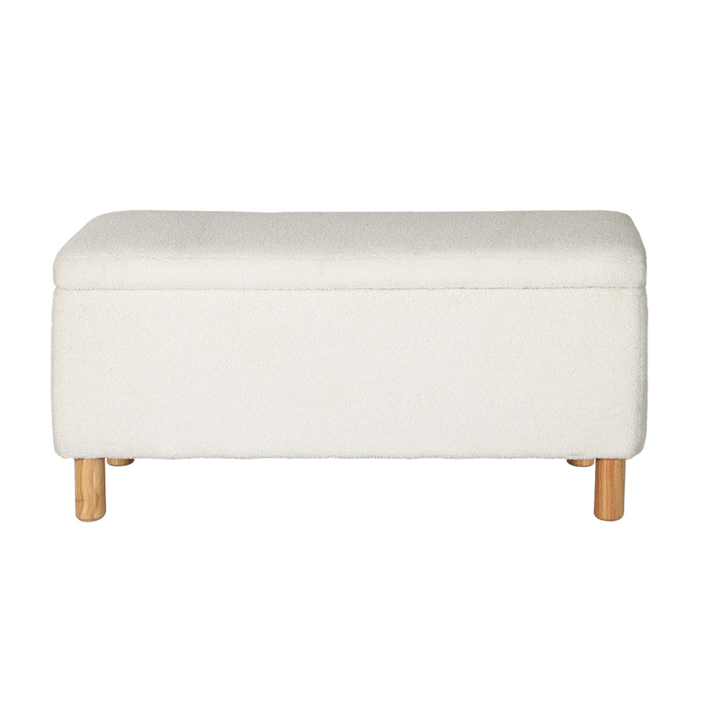 Artiss Storage Ottoman Blanket Box 99cm Teddy Fabric White - Cosy Abode