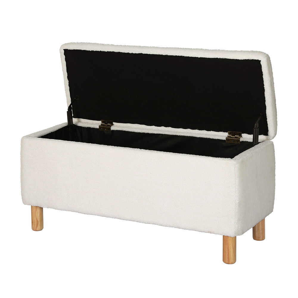Artiss Storage Ottoman Blanket Box 99cm Teddy Fabric White - Cosy Abode