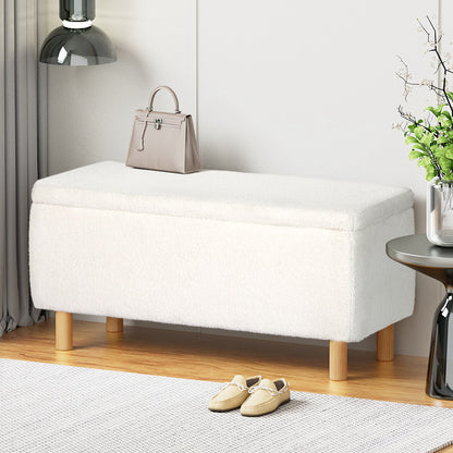 Artiss Storage Ottoman Blanket Box 99cm Teddy Fabric White - Cosy Abode