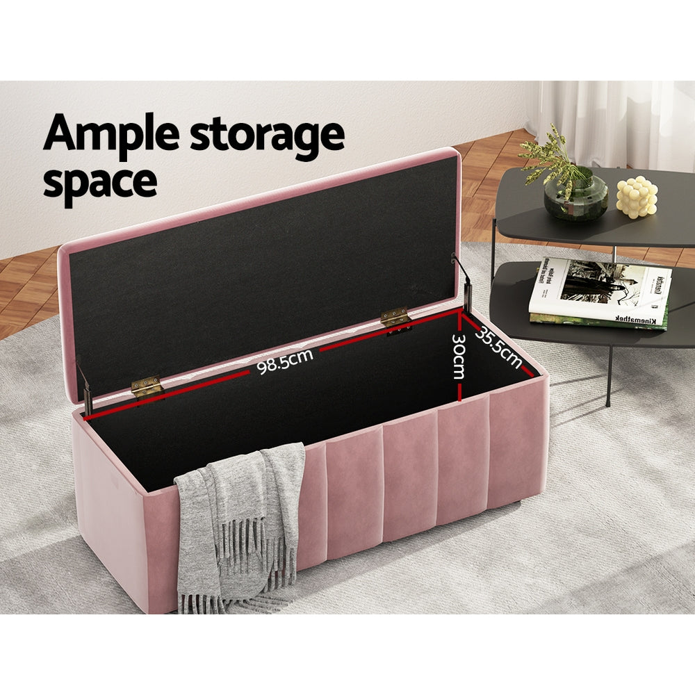 Artiss Storage Ottoman Blanket Box 103cm Velvet Pink - Cosy Abode
