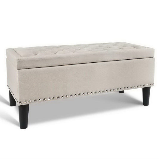 Artiss Storage Ottoman Blanket Box 96cm Linen Taupe - Cosy Abode