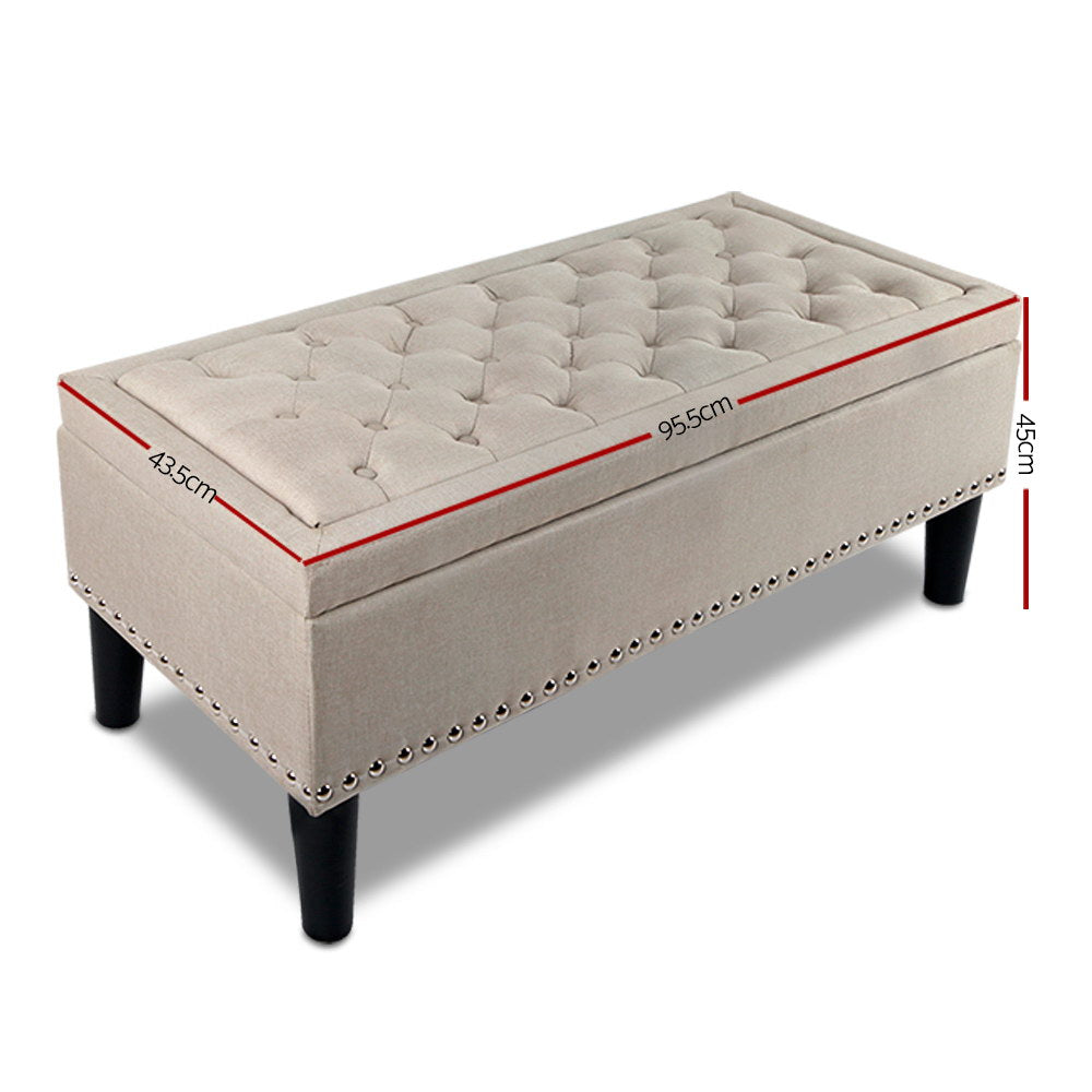 Artiss Storage Ottoman Blanket Box 96cm Linen Taupe - Cosy Abode