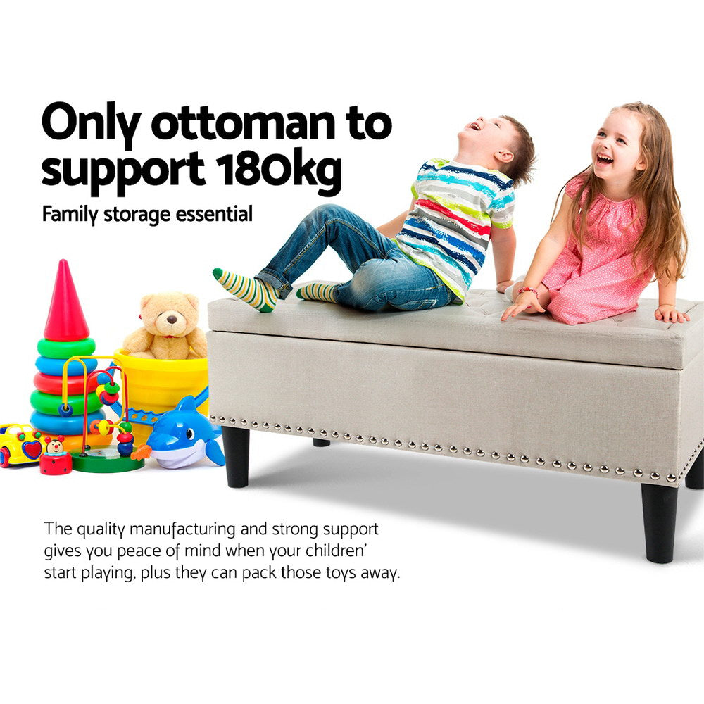 Artiss Storage Ottoman Blanket Box 96cm Linen Taupe - Cosy Abode