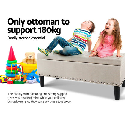 Artiss Storage Ottoman Blanket Box 96cm Linen Taupe - Cosy Abode