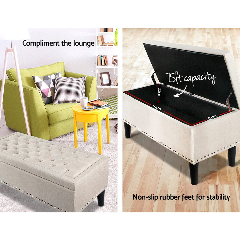 Artiss Storage Ottoman Blanket Box 96cm Linen Taupe - Cosy Abode