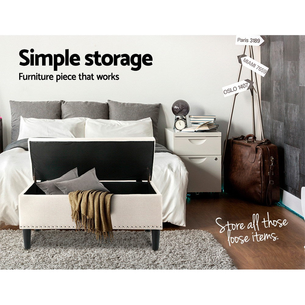Artiss Storage Ottoman Blanket Box 96cm Linen Taupe - Cosy Abode