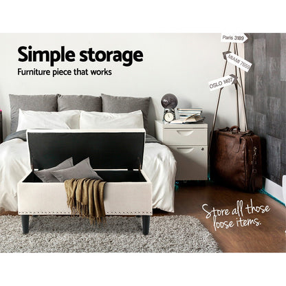 Artiss Storage Ottoman Blanket Box 96cm Linen Taupe - Cosy Abode